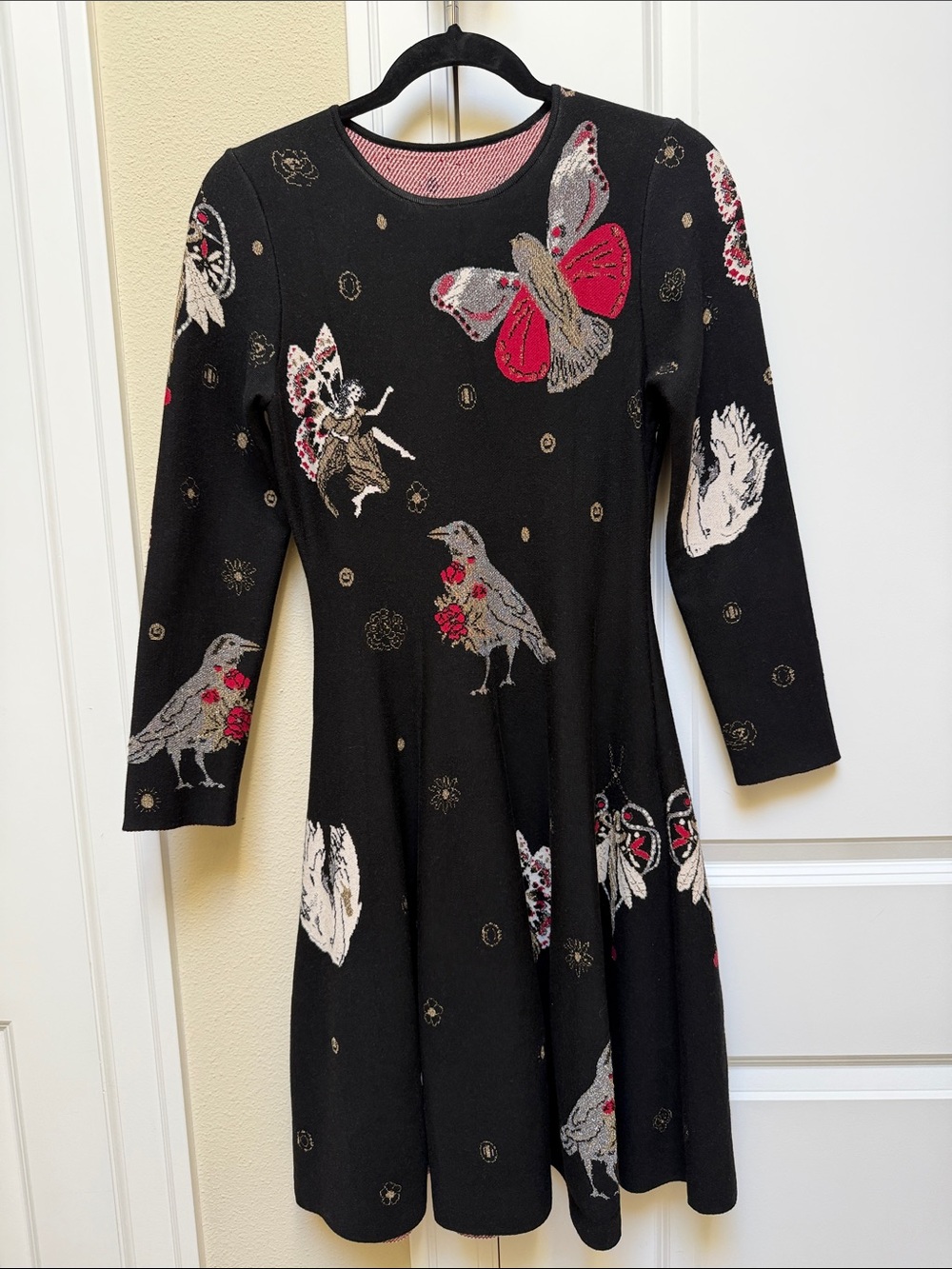 Alexander McQueen Black Knit Kids' Dress with Pink & Gray Motifs